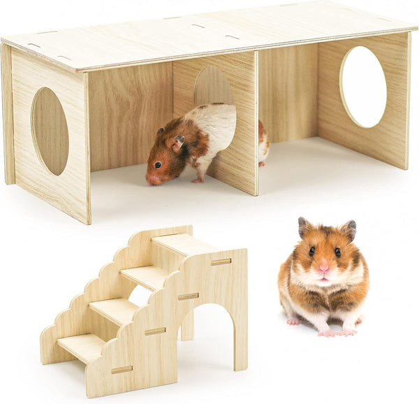 Hamsterhuis, houten verstopplaats met ladder, doe-het-zelf speelgoed, kooi, decoratie, accessoires voor zeevarken, dwerghamsters, goudhamsters en gerbils