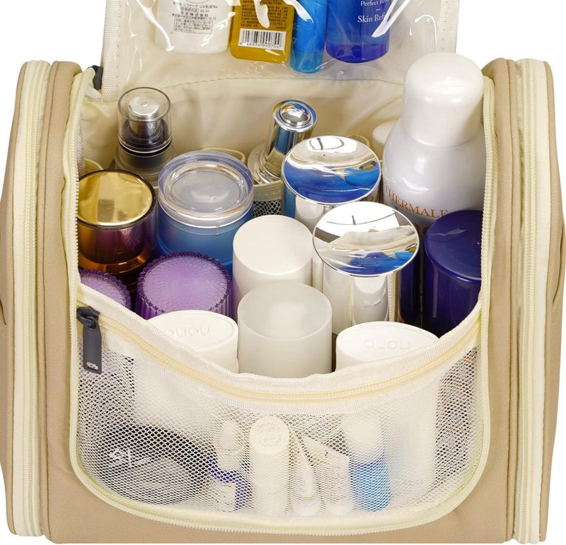 Toilettas voor dames en heren, toilettas voor kinderen, om op te hangen, make-uptas voor mannen, wastas voor vrouwen en meisjes, bruin (grande)