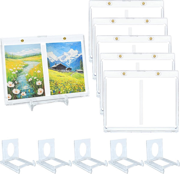 2 kaarten magnetische kaarthouder ultra UV-bescherming, transparant kaartenframe, kaarthoezen met 6 stuks kaartenstandaard