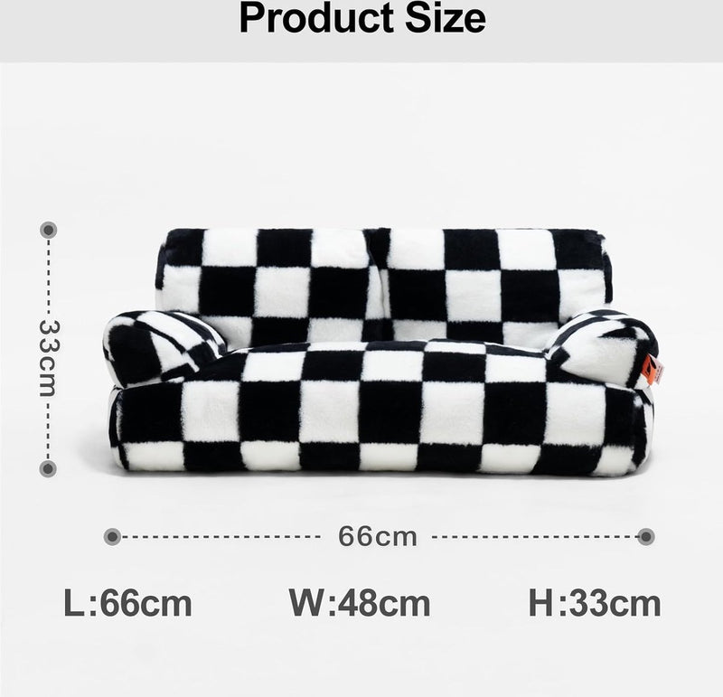 Kattenbed, wollig en zacht, kattenbankbed voor middelgrote en kleine honden/katten, schattig kattenbed met antislip onderkant, schaakbord