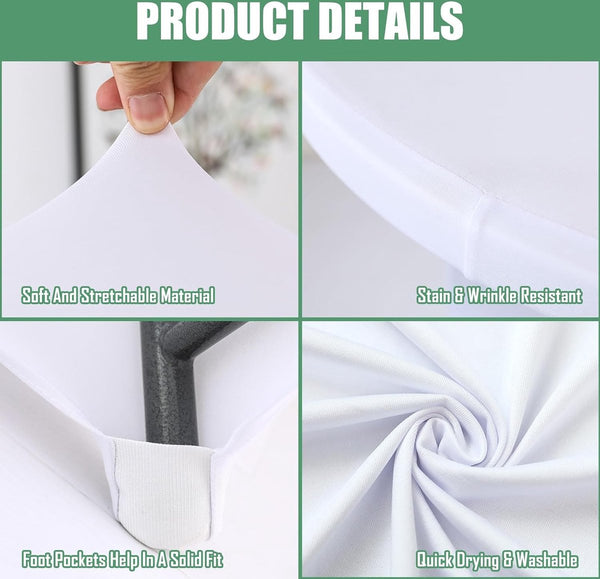 Set van 2 bartafelhoezen, tafelkleed, wit, 60 x 110 cm, stretch spandex hoezen, bartafel met rok, strijkvrije bartafelhoezen voor feest, bruiloft, bartafels, bankettafel