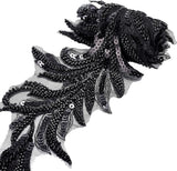 1 yard parel-kant, zwarte pailletten, kantband, applicatie, pijlvorm, netranden, voor kleding, gordijn, dans, rok, versieringen, doe-het-zelf naaien, knutselen, woondecoratie, accessoires