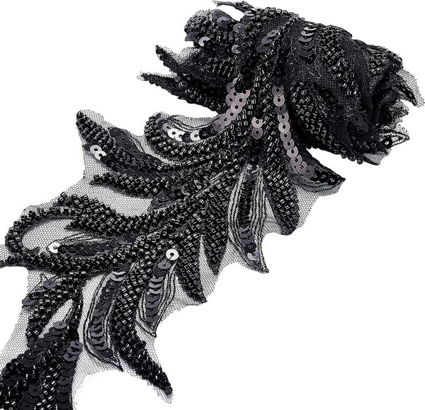 1 yard parel-kant, zwarte pailletten, kantband, applicatie, pijlvorm, netranden, voor kleding, gordijn, dans, rok, versieringen, doe-het-zelf naaien, knutselen, woondecoratie, accessoires