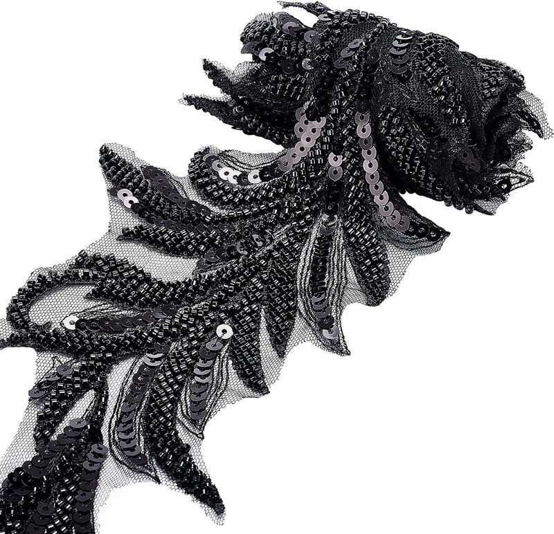 1 yard parel-kant, zwarte pailletten, kantband, applicatie, pijlvorm, netranden, voor kleding, gordijn, dans, rok, versieringen, doe-het-zelf naaien, knutselen, woondecoratie, accessoires