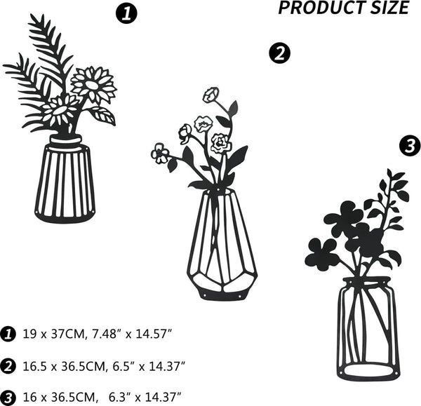 3 stuks bloemen metalen wanddecoratie zwart metaal muurkunst metaal bloemen wandsculptuur voor terras balkon woonkamer badkamer slaapkamer eetkamer keuken decoraties