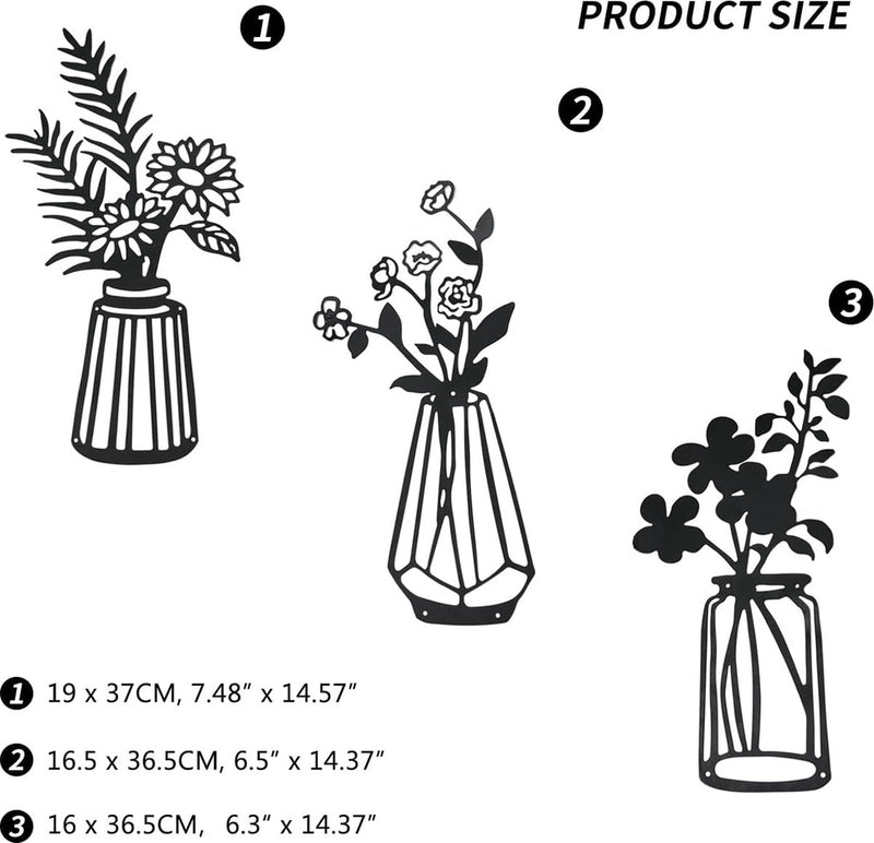 3 stuks bloemen metalen wanddecoratie zwart metaal muurkunst metaal bloemen wandsculptuur voor terras balkon woonkamer badkamer slaapkamer eetkamer keuken decoraties