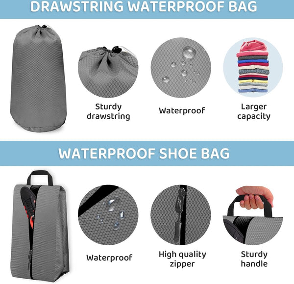 Kofferorganizer, set van 7 verpakkingsblokjes compressie kofferorganizer set verpakkingsblokjes compressie, ultralichte reisorganisator verpakkingstassen voor koffers met cosmetische tas, grijs