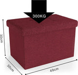 Opvouwbare zitbank, 49 x 30 x 30 cm, granaatrood, zitkubus met opbergruimte en deksel van stof met uitsparingen, zitkubus, voetensteun, opbergdoos, kist, zitkruk