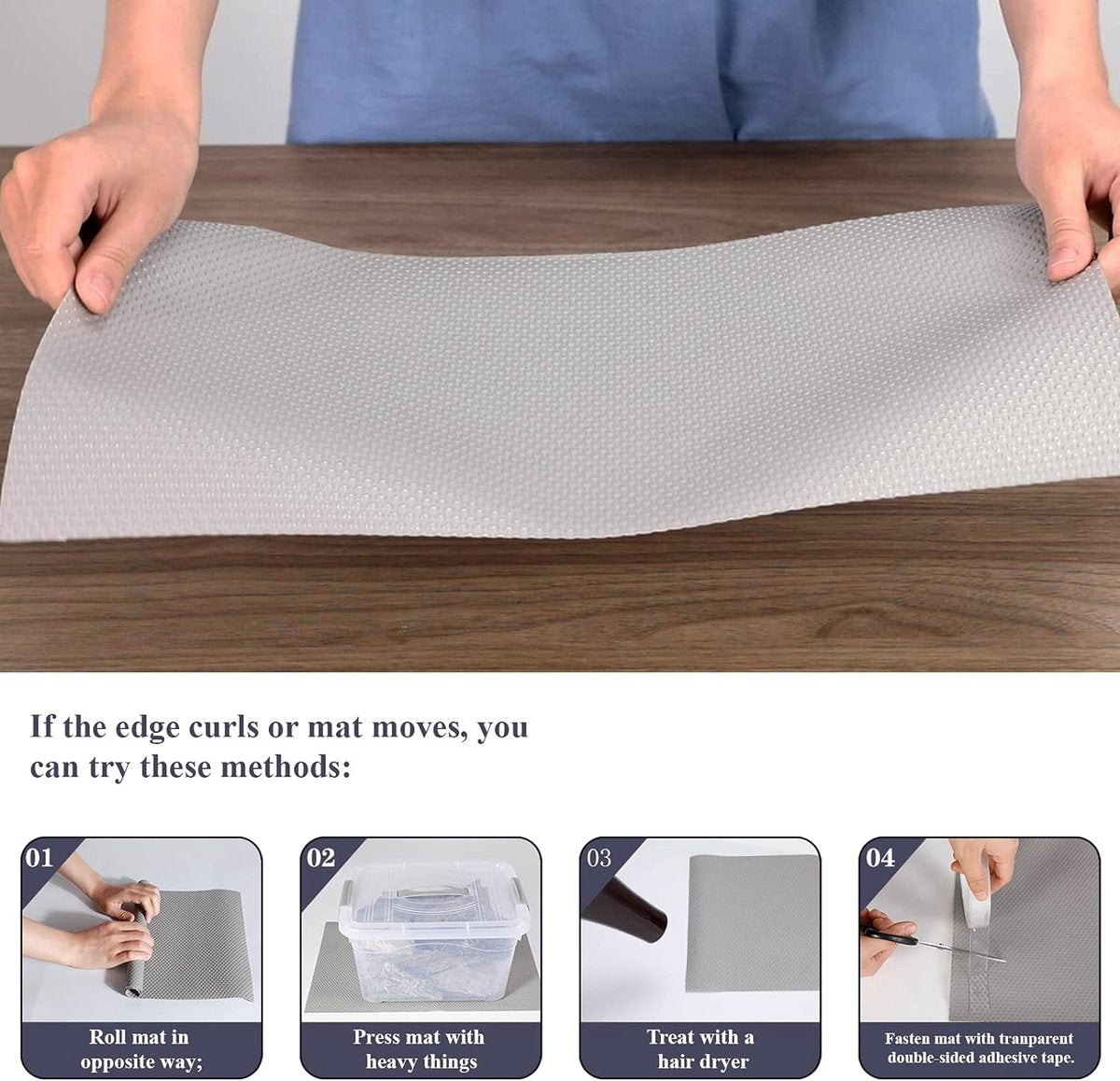 Weewam Keukenlademat EVA, 45 cm x 400 cm, rol ladebescherming, antislip, zelfklevend, ladebescherming voor keuken, rek, kast, kast, camper, lichtgrijs