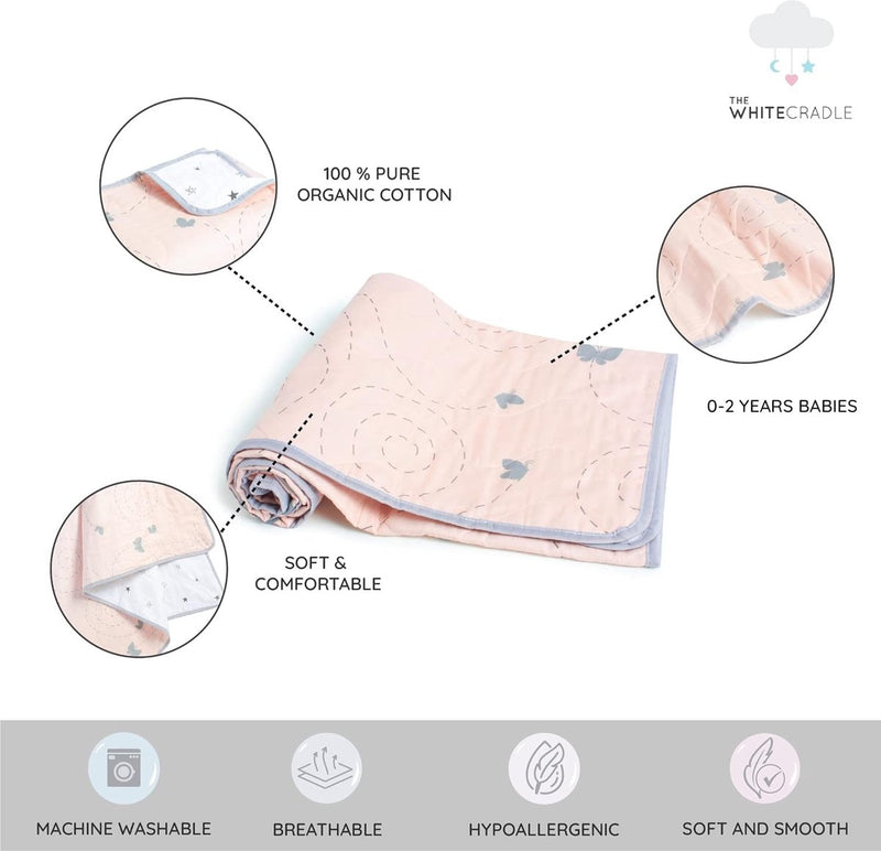 Gemaakt van biologisch katoen, zachtste babydeken voor kinderbed/bed, met 3 zachte lagen stof, omkeerbare designs, 2 mousseline, flanel in het midden, 95 x 120 cm - vlinder
