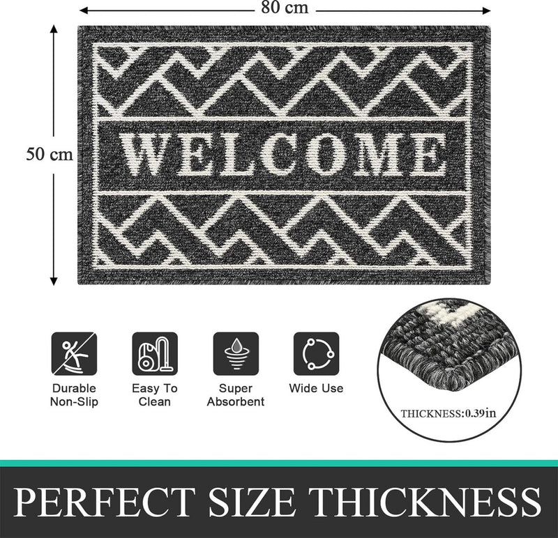 Deurmat voor binnen, 50 x 80 cm, zwart, antislip, wasbaar, vuilvangmat, waterabsorberende deurmat, vuilvanger, tapijt voor ingang, voordeur, patio, hal