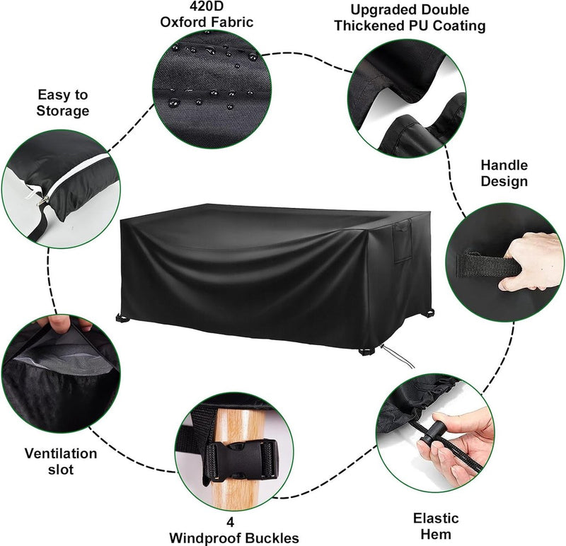 Hoes voor tuinmeubelset, 200x160x70 cm/UV-bescherming, 420 D bestendige tuintafelhoes in winddicht Oxford polyester, hoezen voor meubelsets, outdoor rotan bankhoes, rechthoekig