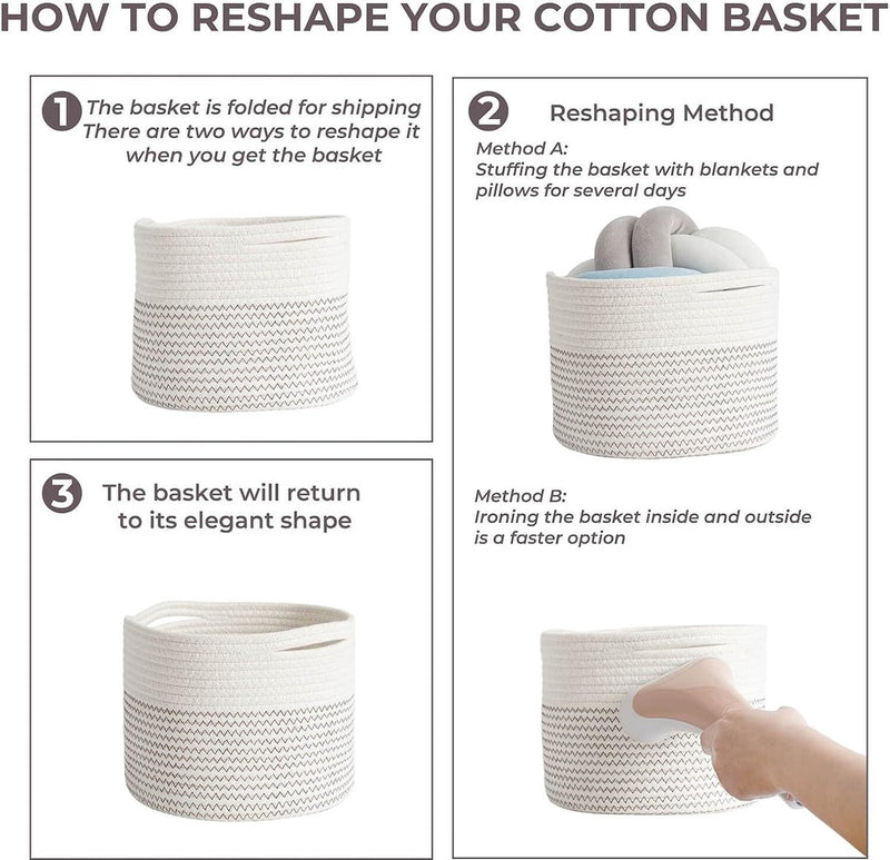 Kleine geweven katoenen opbergmand voor handdoeken in de kinderkamer, plankmand op kantoor, D24 x H18 cm