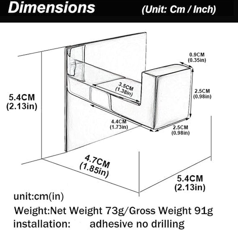 Handdoekhaak SUS 304 roestvrij staal spiegel gepolijst zilver kapstok wandmontage vierkant badkameraccessoires zelfklevend - 2 haken