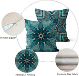 Boho Cushion Cover, 50 x 50 cm, Set of 4, Retro Geometric Pattern, Blue Gold Sofa Decorative Cushion Covers, Washable Polyester Flax Textile, Outdoor Upholstery Pillowcase Cushion Cover