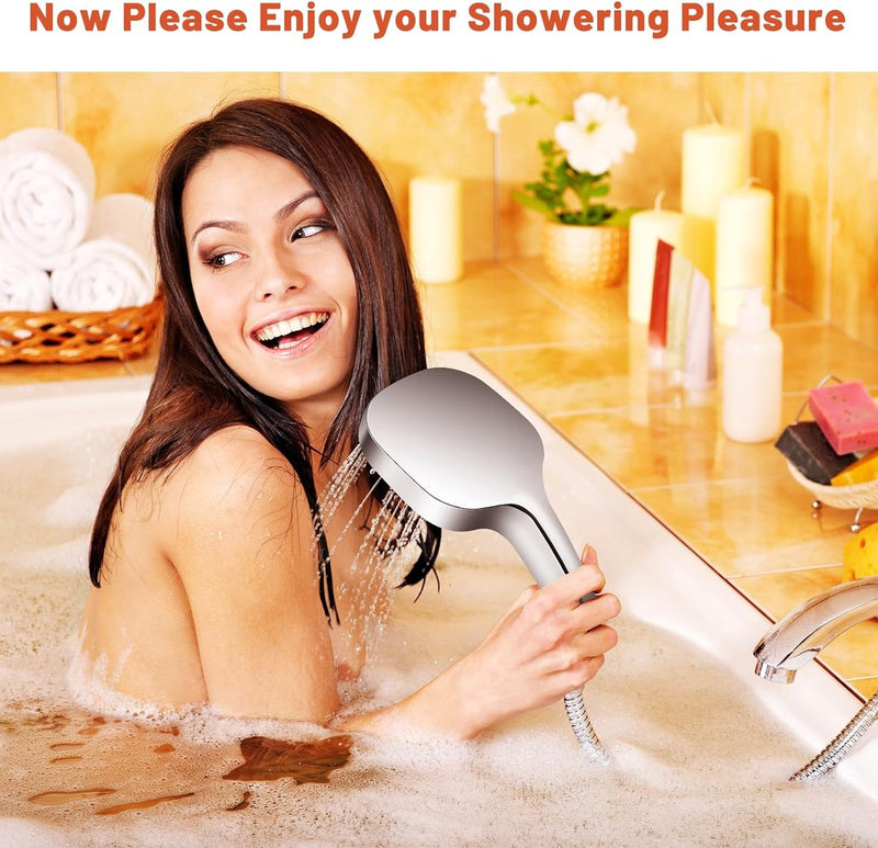 Douchekop, 8 straalsoorten, Douchekop, Waterbesparende douchekop, Regendouche, Met één hand verstelbaar, Grote douchekop, Drukverhogend (douchekop)