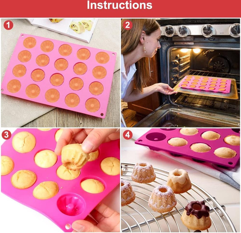 2 stuks siliconen mini-tulbandvorm, 30 x 20 cm, siliconen vorm, mini-tulbandvormen met antiaanbaklaag, bakvorm voor 20 muffins, antiaanbaklaag, mini-taartvorm, voor muffins, cupcakes, brownies