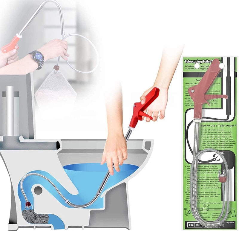 1,3 m wc-pijpreinigingsspiraal met klauw, toiletreinigingsspiraal, ideaal voor het verwijderen van haren en vuil, geschikt voor toiletten verstopping, riolering, badkuip