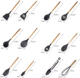 Siliconen keukengereiset, (25-delig) Keukengerei-pannenset, anti-aanbaklaag Hittebestendige siliconen spatelset, keukengerei Stukken veilig met houten handvat (grijs)