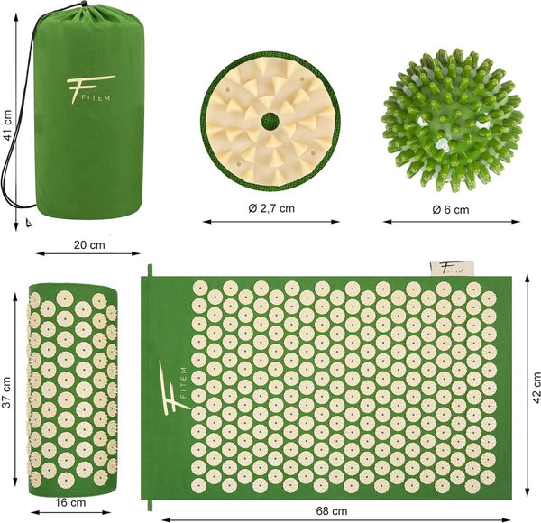 Acupressuurset Acupressuurmat Kussenzak Massagebal Verlicht rugpijn en nekpijn Spierontspanning (groen-beige)