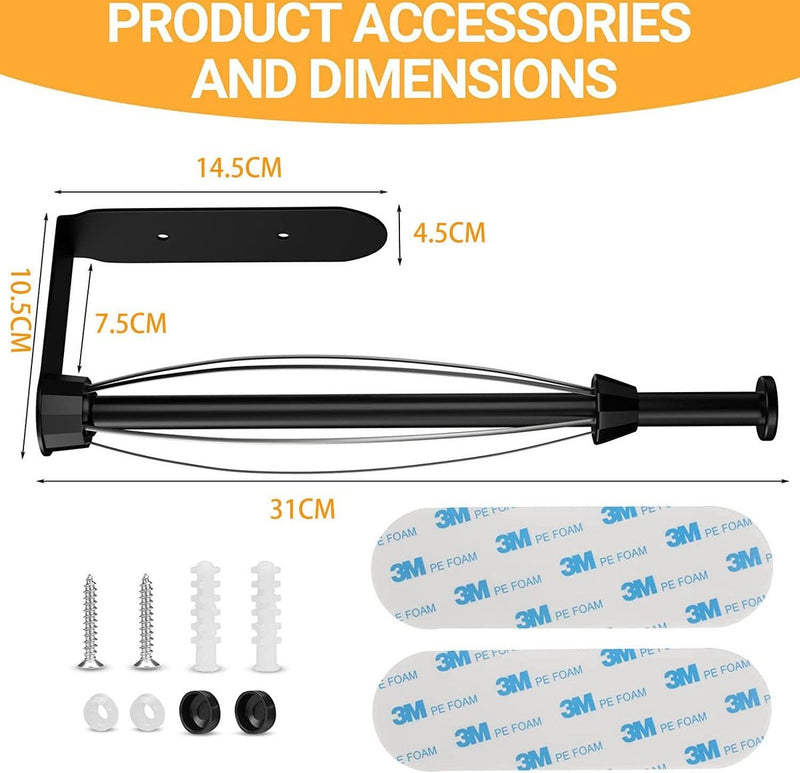 Keukenrolhouder met dempingseffect, keukenrolhouder zonder boren zwart, hangend sterk zelfklevende keukenpapierhouder voor keuken en badkamer, beide verkrijgbaar met lijm en schroeven.