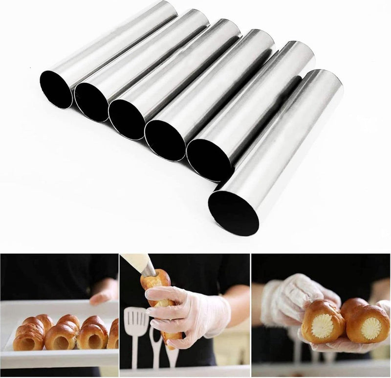Cannoli-bakvormen, 21 stuks, schuimrolvormen, cannoli-buizen, 12 cm roestvrij staal, cannoli-vorm, voor cannoli-buizen, croissant, bakvormen, vorm met reinigingsborstel en pijppunt