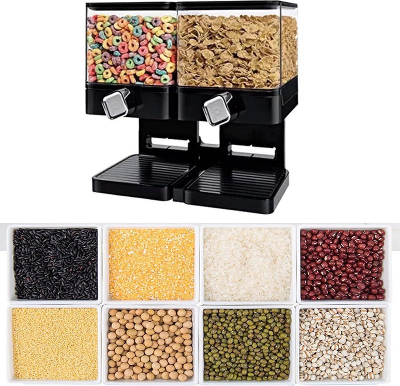 Double Cereal dispenser, vierkante keramische dispenser, versnippert geen granen bij het uitgeven, luchtdicht gesloten, transparant, voor muesli/diervoer/snoep