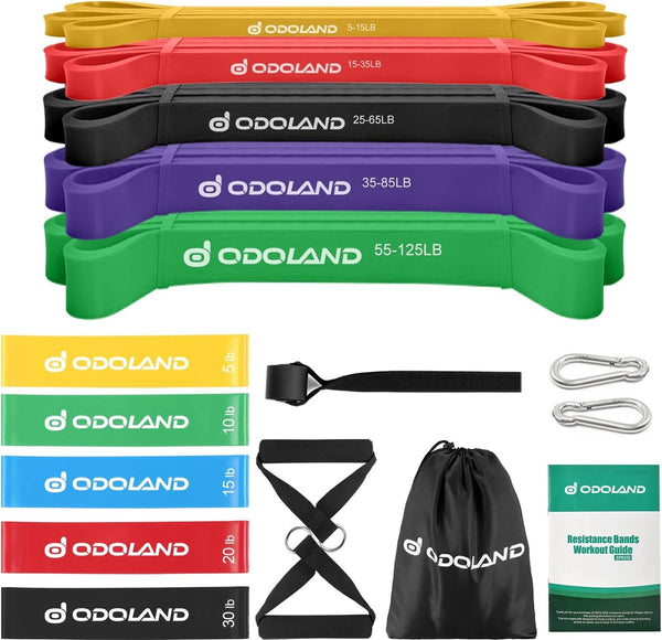 Fitnessbandenset pull-up weerstandsbanden in 5 verschillende treksterktes – expanderbandenset incl. optrekband, weerstandsbanden, handgrepen, voetlussen, deuranker, draagtas