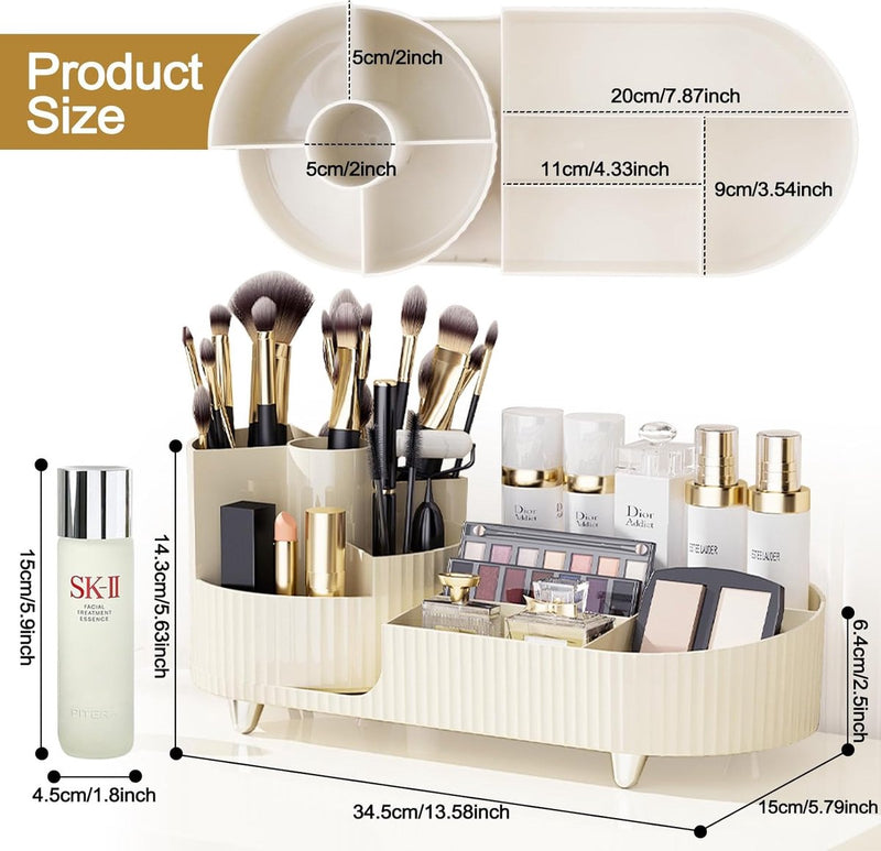 Make-up organizer Draaibaar, 2 in 1 cosmetische organizer, organizer kaptafelborstel, make-up organizer voor kaptafel slaapkamer badkamer