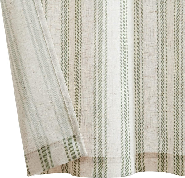 Linnen gestreept vitrage halftransparant bistrogordijn sheer gordijn privacy raamgordijn gordijn gordijn voor kleine ramen keuken woonkamer landhuis 1 stuk 125 b x 45 H (cm) groen op beige
