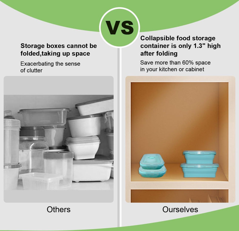 4 stuks opvouwbare siliconen vershouddozen met deksel, luchtdicht, draagbare bento box, plat, stapelbaar om ruimte te besparen, lunchbox, vouwkom voor koelkast, magnetron, vaatwasser