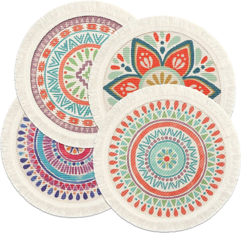 Placemats, set van 4, rond, geweven placemats, onderzetters, hittebestendige placemats, antislip, onderzetters voor keuken, eetkamer, bruiloft, boerderij, tafeldecoratie, veelkleurig