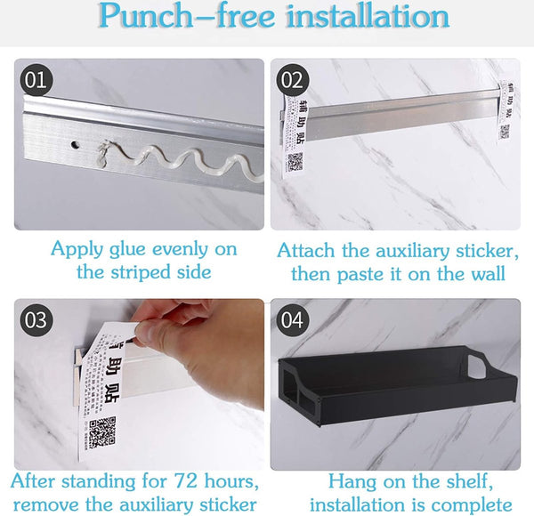 Keukenhouder zonder boren met 6 haken, keukenrek, muur voor specerijen, haaklijst, keukenhulp, hanglijst, aluminium kruidenrek, matte afwerking, voor keuken en badkamer