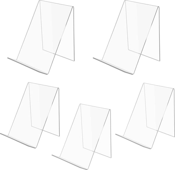 5 stuks acryl boekensteun, boekenstandaard, brochurestandaard, boekenstandaard, acrylstandaard, 13 x 11,5 x 10 cm, transparant, goederendrager, schuine standaard, brochurehouder