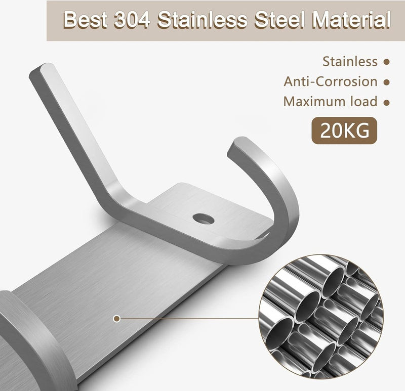 Kledinghaken, 3 haken, garderobelijst, roestvrij staal, geborsteld, voor jassen, jurken, tot 20 kg belastbaar, haaklijst voor hal, voorkamer, 22 cm (zilver, 2 stuks)