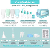 18-delige siliconen reisflessenset, vliegtuiggoedgekeurd voor het vullen van reisflessen, geschikt voor shampoo, lotion, haarconditioner, douchegel, met labels en transparante toilettas