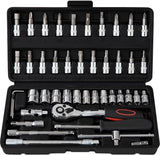 Cr-V 46-delige set platte moersleutelset met ratel en dopsleutel Ratelsleutel 1/4 inch 72 tanden ratelsleutel met gereedschapskist Mechanisch gereedschap verchroomd