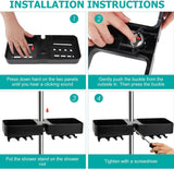 Doucheplank om op te hangen, zwart, doucheplank zonder boren, telescopisch, doucherek met 2 douchemandjes om op te hangen, ruimtebesparende doucheplank, roestvrij staal, douchestang-opbergrek voor 18