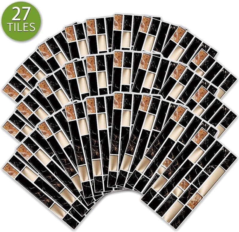 Tegelstickers mozaïek wandtegels muursticker zelfklevende decoratieve tegelstickers voor keuken badkamer, peel en stick 27 stuks (10 x 20 cm)