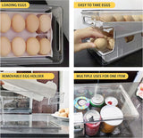 Eiercontainer voor koelkast, dubbelsporige automatische rollende eierhouder voor koelkast, opbergdoos met deksel voor eten, drinken enz. (Parelwit)