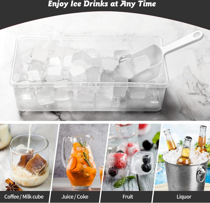 Siliconen ijsblokjeshouder van levensmiddelenkwaliteit, ijsblokjeshouder met deksel en container, BPA-vrij, 36 compartimenten, ijsblokjeshouder voor gekoelde dranken en whisky, met zwarte lepel