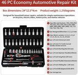 Cr-V 46-delige set platte moersleutelset met ratel en dopsleutel Ratelsleutel 1/4 inch 72 tanden ratelsleutel met gereedschapskist Mechanisch gereedschap verchroomd