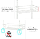 Doucheplank om op te hangen, doucheplank zonder boren, badkamerplank met 4 niveaus, badkamerplank, douchemand om boven de douchedeur te hangen met zeepbakje voor badkameropslag, wit