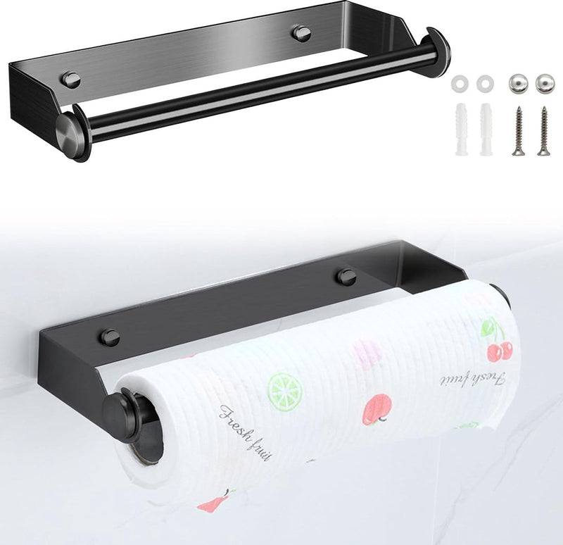Keukenrolhouder, keukenrolhouder, wandmontage, papierrolhouder, wandrolhouder, RVS keukenrollen voor keukenrolhouder voor keuken, kast, badkamer (zwart 27 cm)