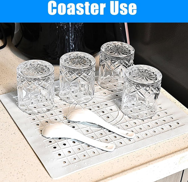 Set van 2 siliconen schoteldroogmat gootsteen, zwart witte gootsteenmat, vierkante gootsteenmat voor gootstenen met afvoergat aanrechtinzet keuken