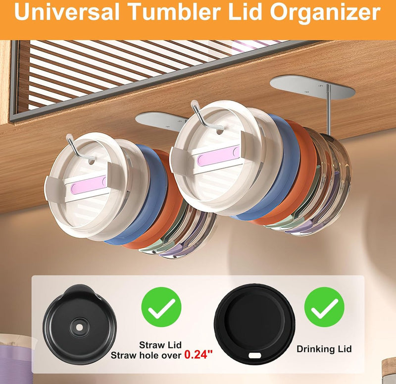 Bekerdekselorganizer, zelfklevende bekerdekselhaken, onder kastdekselstapelaar bekerdekselhouder voor Stanley-bekers voor keukenkastorganisatoren (2 stuks)