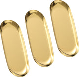 3 stuks roestvrijstalen decoratieve dienbladen, ovale gouden opbergbakjes, metaal, serveerborden, decoratieve borden, gouden ovale dessertkommen, ovaal, cosmetica-dienbladen voor thee, cake,