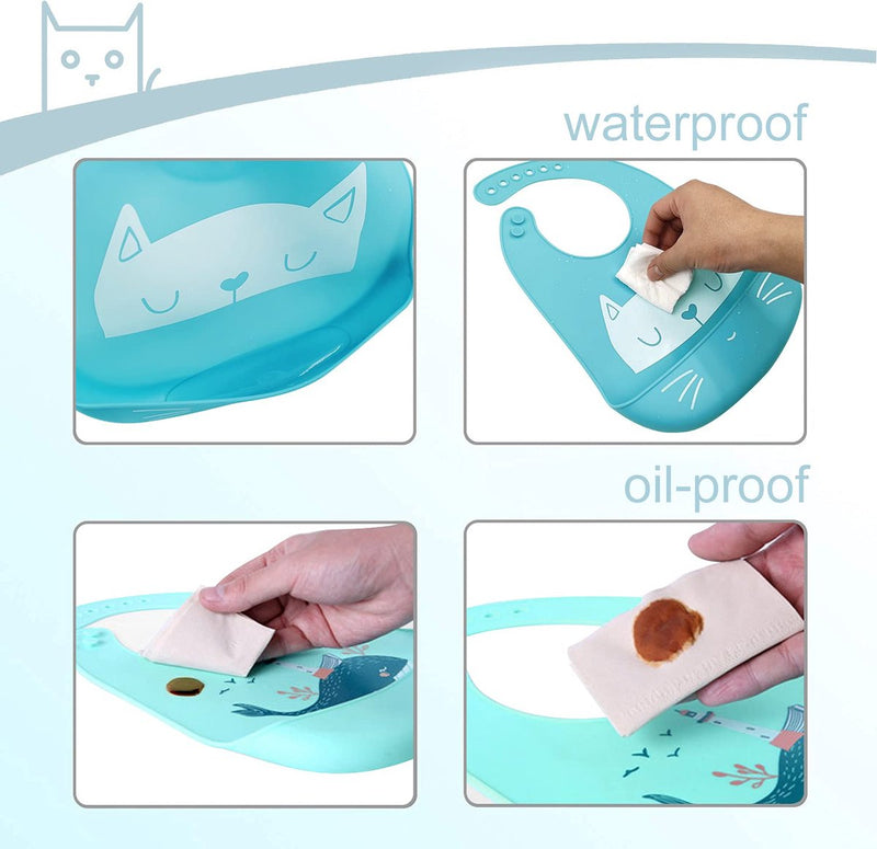 Babyslabbetjes, siliconen, waterdicht, 3 stuks, waterdicht, met 6 verstelbare toetsen, uniseks, om te spenen, BPA-vrij, eenvoudige reiniging, vaatwasmachinebestendig