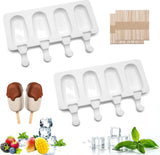 IJsvormen, siliconen ijsvormen, 2 stuks, 8 cellen, ijsvormen, popsicle vormen, herbruikbare doe-het-zelf ijsvorm met 100 houten stelen voor het invriezen van fruit of yoghurt steelijs, BPA-vrij