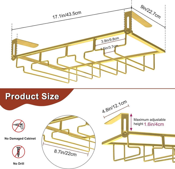 Wijnglashouder, glazen houder van metaal, creatieve hartvormige wijnglazen, opberghouder onder kast, kledinghanger, stemware display, standaard met schroeven voor bartoons, keukens (goud 4)
